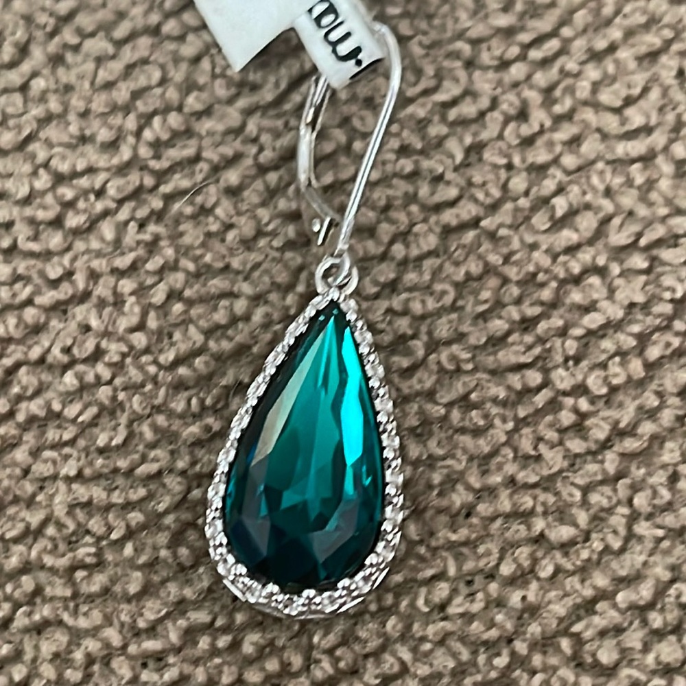 Stamped FD 925 Sterling Silver Necklace Pendant Green stone
